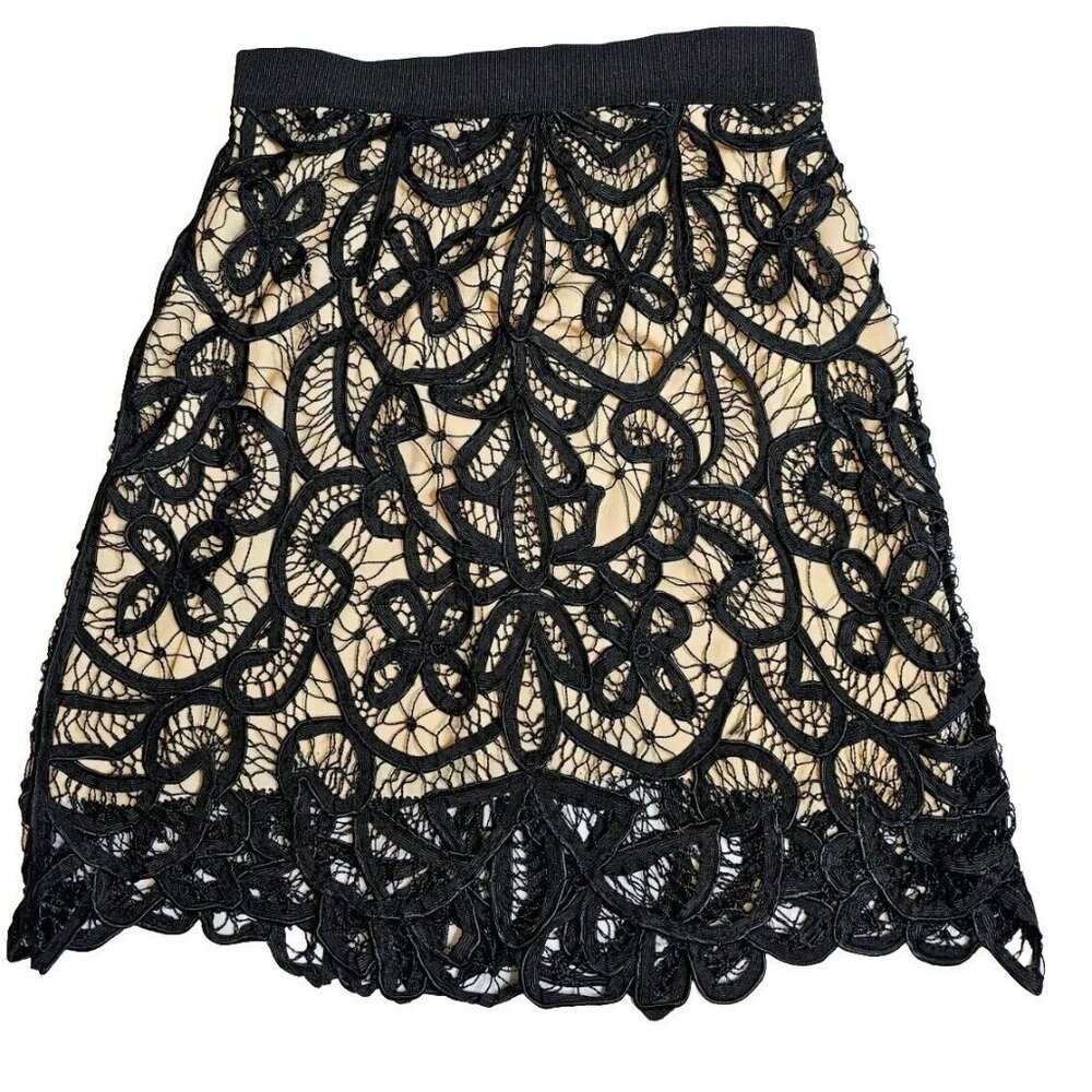 Black Lace & Silk Lining Mini Skirt By 3.1 Philip Lim Women's Sz 2 Cocktail Boho